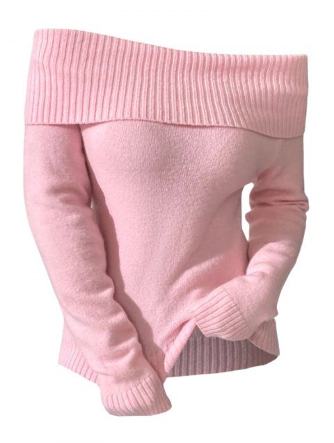 Pull décontracté à épaules dénudées et à rabat de couleur unie