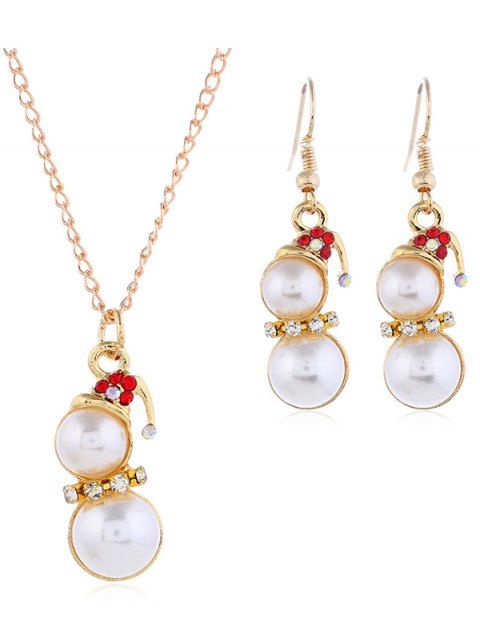 Ensemble de boucles d'oreilles et collier en strass avec perles artificielles et bonhomme de neige