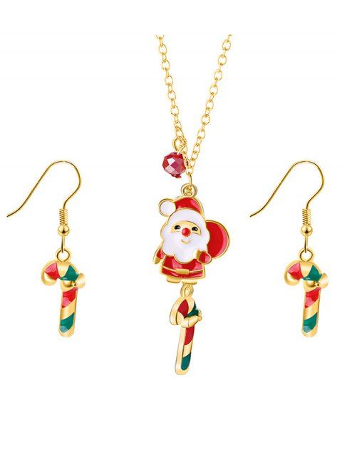 Accessoires de Noël Ensemble collier et boucles d'oreilles en canne colorée du Père Noël
