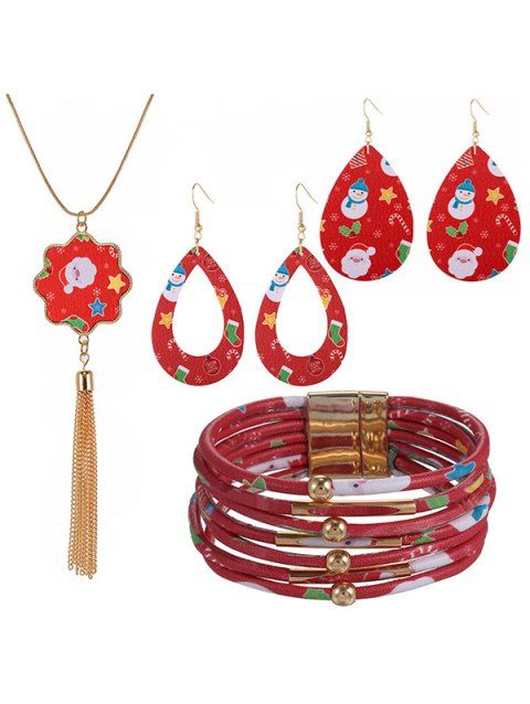 Ensemble d'accessoires, collier à pompons à imprimé écossais, boucles d'oreilles gouttelettes, bracelet superposé