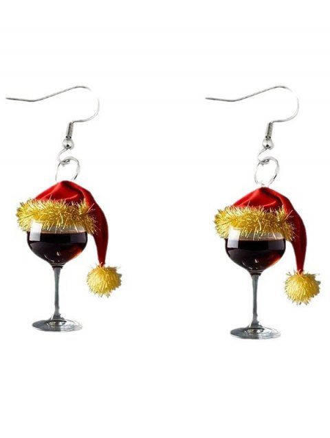 Boucles d'oreilles de fête en verre à vin avec chapeau de Noël