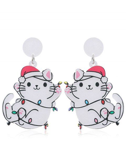 Boucles d'oreilles de fête en forme de chat avec chapeau de Noël et chaînes éclair