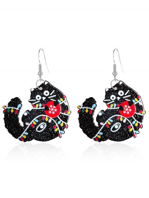 Boucles d'oreilles de Noël, imprimé chat et flocon de neige, boucles d'oreilles de fête