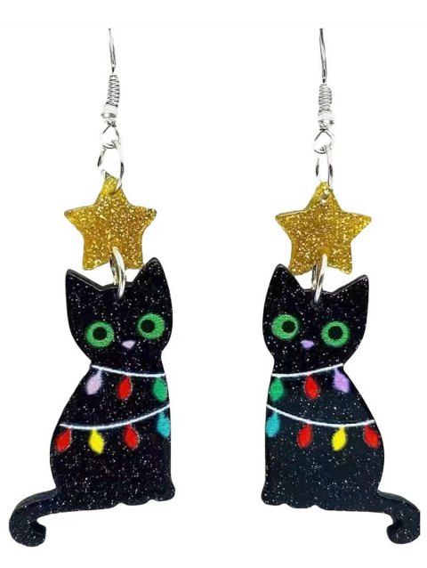 Boucles d'oreilles de Noël en forme d'étoile à paillettes et de chat mignon