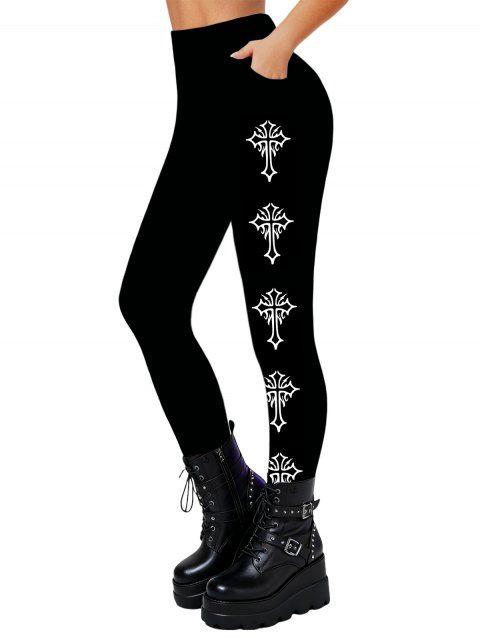 Leggings skinny taille haute élastiques à imprimé croisé