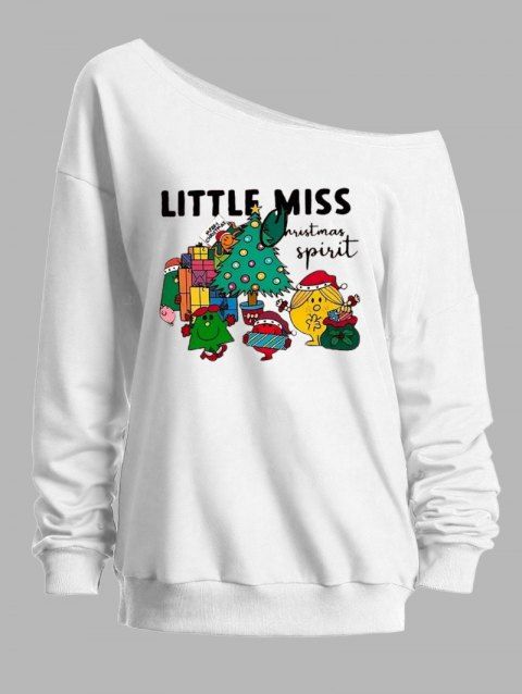 Sweat-shirt de vacances à col incliné imprimé sapin de Noël