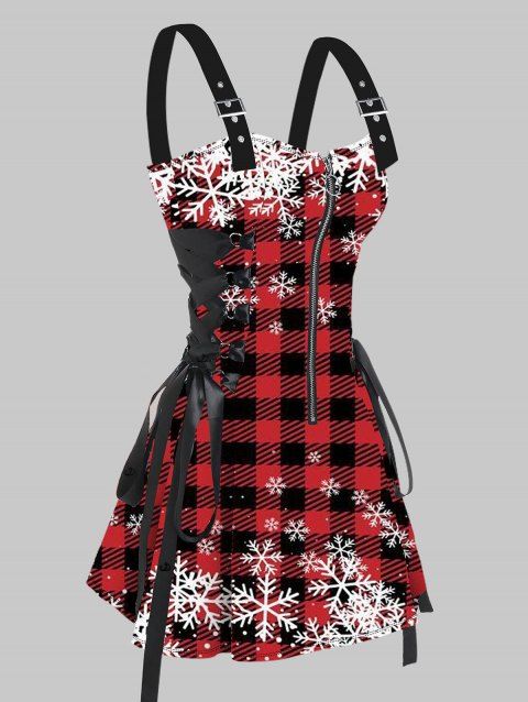 Robe de Noël à carreaux, imprimé flocon de neige, bretelles à boucle, robe à lacets