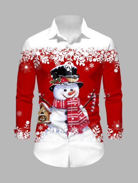 Chemise de Noël pour homme, imprimé bonhomme de neige et flocon de neige, colorblock