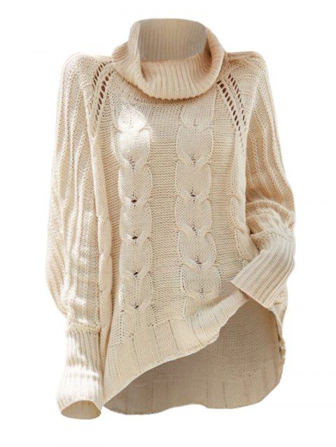 Pull de couleur unie en maille torsadée à col roulé et ajouré