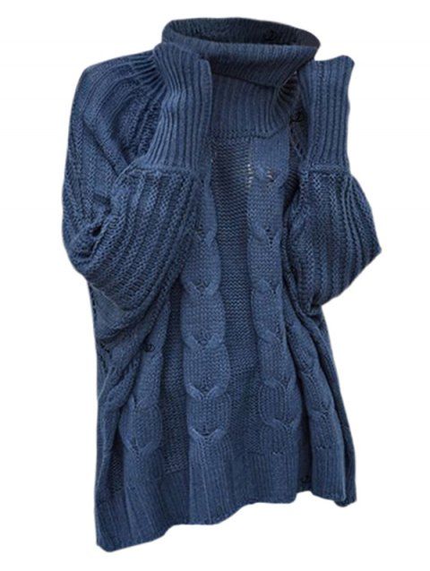 Pull de couleur unie en maille torsadée à col roulé et ajouré