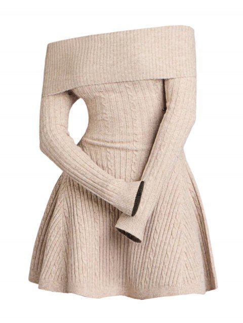 Robe en maille torsadée de couleur unie, mini-robe à manches longues et épaules dénudées