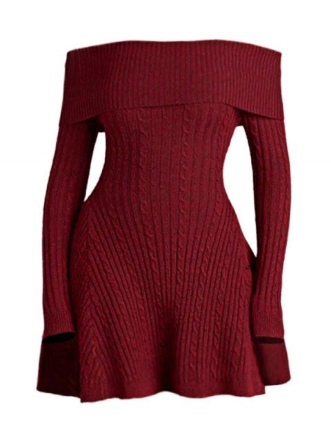 Robe en maille torsadée de couleur unie, mini-robe à manches longues et épaules dénudées
