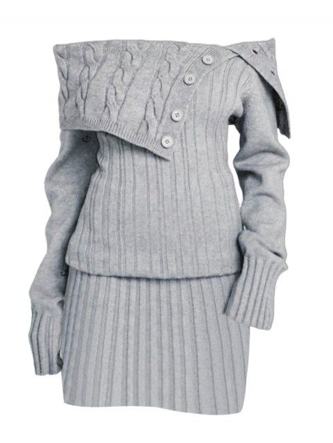 Robe pull en maille torsadée de couleur unie, robe à épaules dénudées et boutons factices