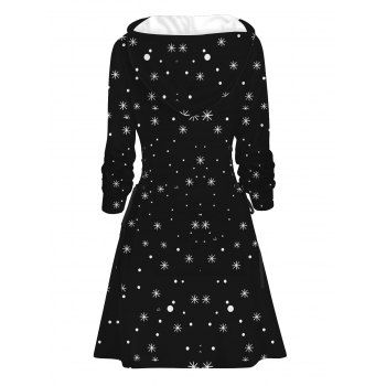 Christmas Hoodie Dress Santa Claus Snowflake Letter Print Lace Up Hooded Dress