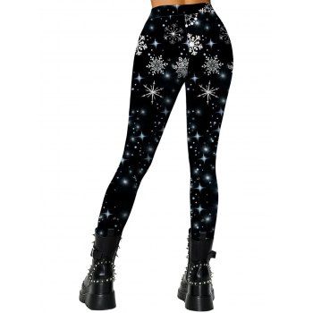Christmas Leggings Snowflake Star Print Skinny Leggings
