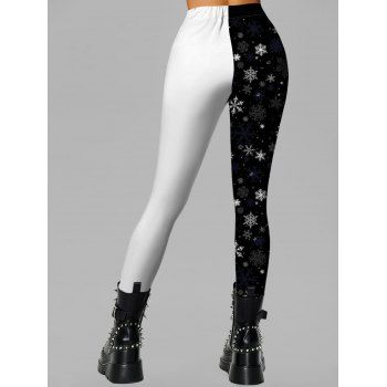 Christmas Leggings Colorblock Snowman Snowflake Print Skinny Leggings