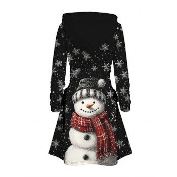 Christmas Women Outfit Snowman Snowflake Print Hoodie Dress and Leggings Set