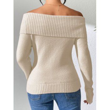Solid Color Sweater Off the Shoulder Foldover Casual Sweater