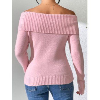 Solid Color Sweater Off the Shoulder Foldover Casual Sweater