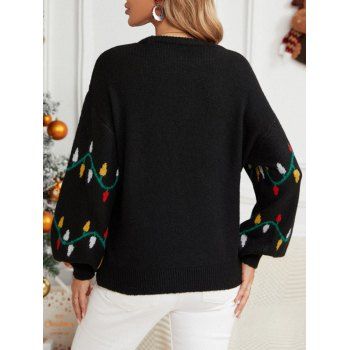 Holiday Sweatshirt Christmas Tree Print Lantern Sleeve Sweatshirt