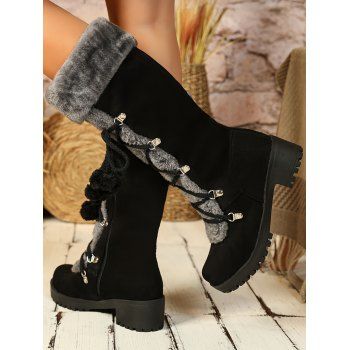 Colorblock Faux Fur Lace Up Thick Platform Snow Boots