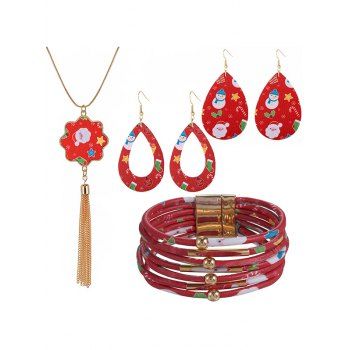 Plaid Print Tassel Necklace Droplet Earrings Layered Bracelet Accessories Set