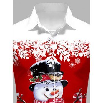 Men's Christmas Shirt Colorblock Snowman Snowflake Print Shirt