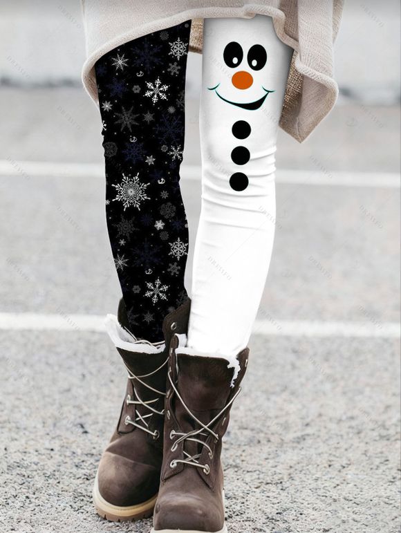 Leggings de Noël Colorblock Bonhomme de neige Imprimé Flocon de Neige Leggings Skinny - multicolor XXL | US 14