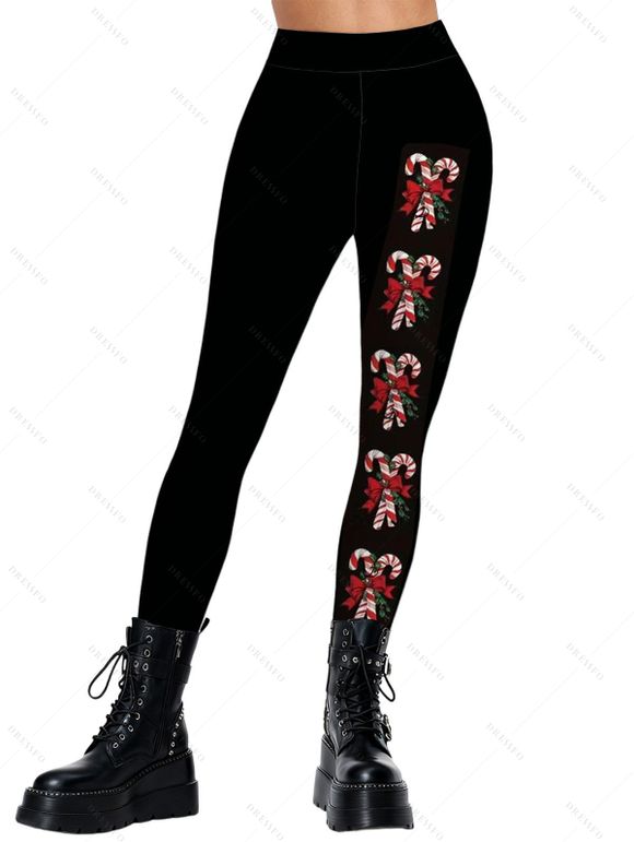 Leggings de Noël Leggings skinny imprimés cannes de bonbon - Noir XXL | US 14