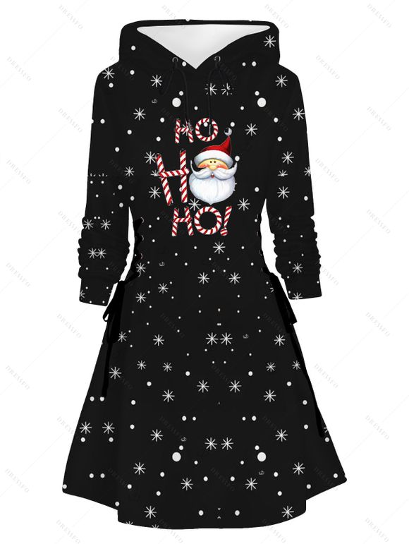 Robe à capuche de Noël Père Noël Flocon de neige Lettre Imprimé Robe à capuche à lacets - Noir XXL | US 14