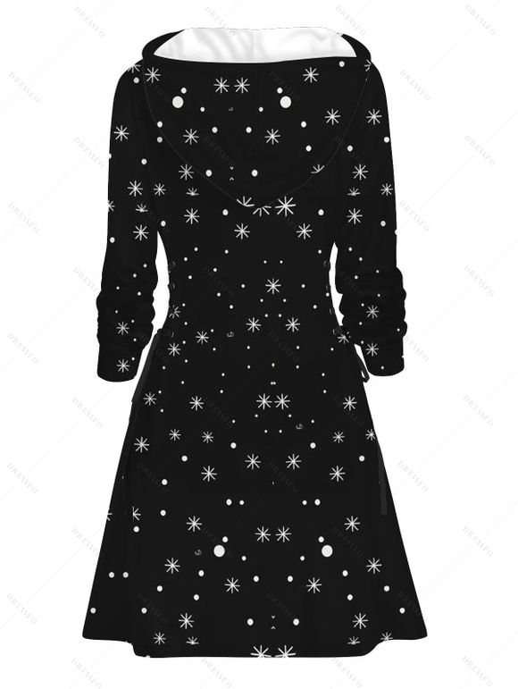 Robe à capuche de Noël Père Noël Flocon de neige Lettre Imprimé Robe à capuche à lacets - Noir XXL | US 14