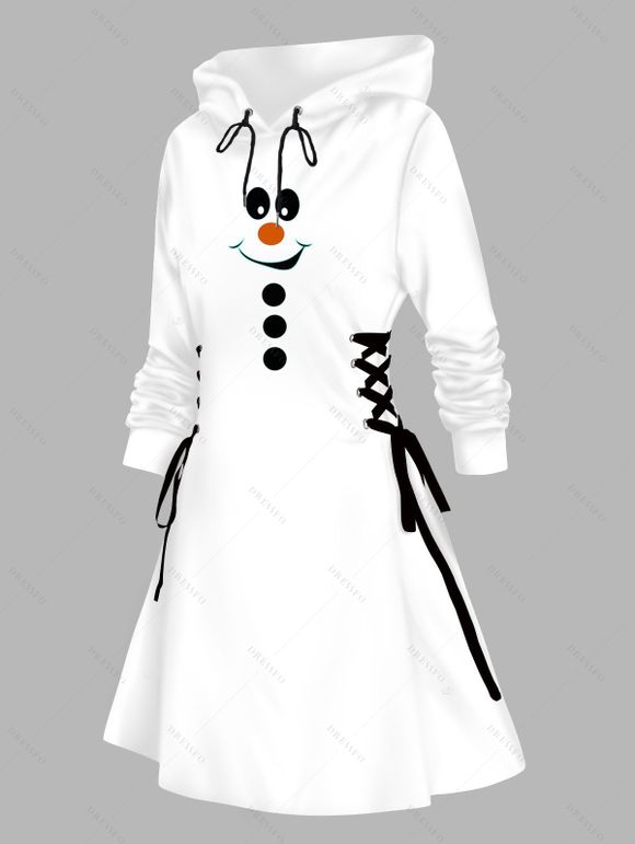 Robe à capuche de Noël à imprimé géométrique bonhomme de neige Robe à capuche à lacets - Blanc XXL | US 14