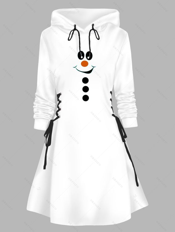 Robe à capuche de Noël à imprimé géométrique bonhomme de neige Robe à capuche à lacets - Blanc XXL | US 14