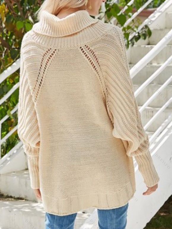 Pull de couleur unie en maille torsadée à col roulé et ajouré - Beige S | US 4