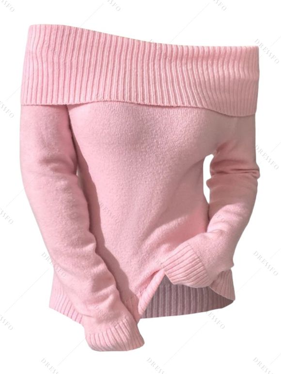 Pull décontracté à épaules dénudées et à rabat de couleur unie - Rose clair XL | US 10