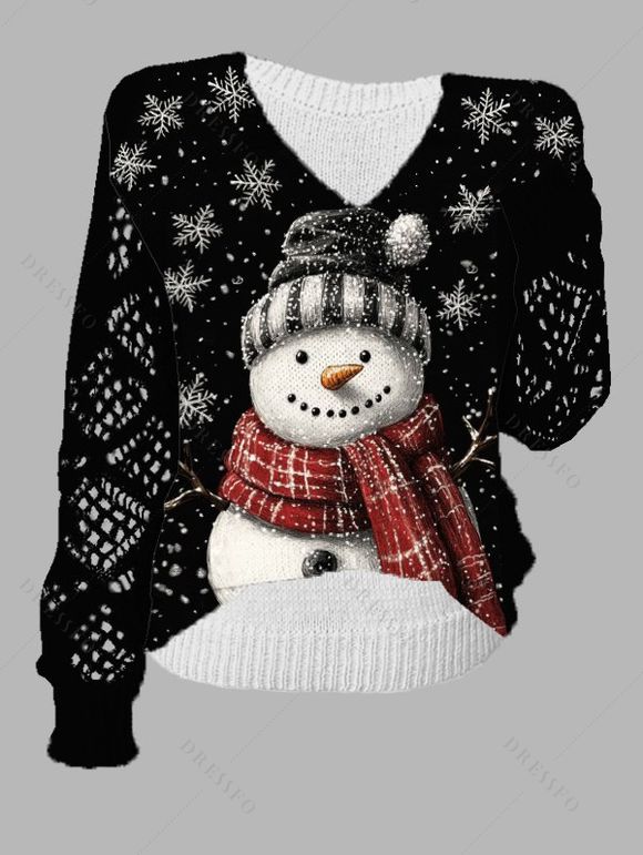 Pull en tricot de Noël avec imprimé bonhomme de neige et flocon de neige - Noir XL | US 10
