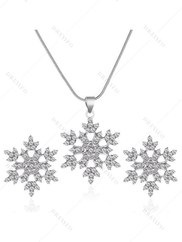 Ensemble collier et boucles d'oreilles flocon de neige en strass, accessoires de Noël - Argent 