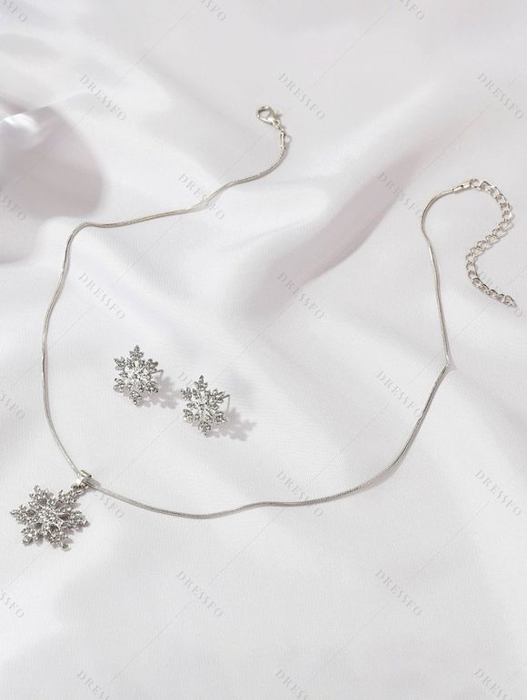 Ensemble collier et boucles d'oreilles flocon de neige en strass, accessoires de Noël - Argent 