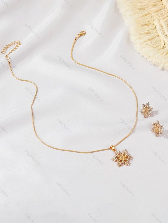 Ensemble collier et boucles d'oreilles flocon de neige en strass, accessoires de Noël - d'or 