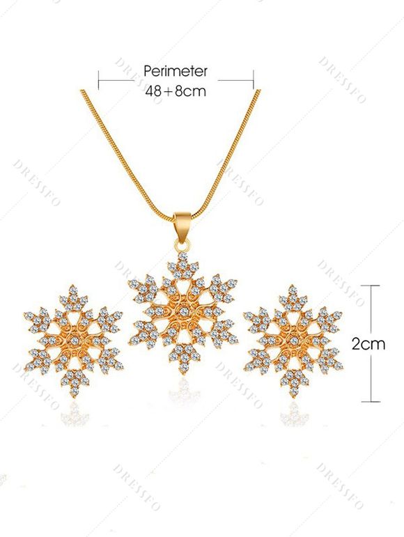 Ensemble collier et boucles d'oreilles flocon de neige en strass, accessoires de Noël - d'or 
