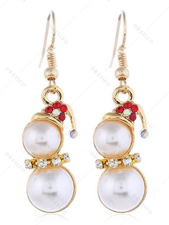 Ensemble de boucles d'oreilles et collier en strass avec perles artificielles et bonhomme de neige - Blanc 