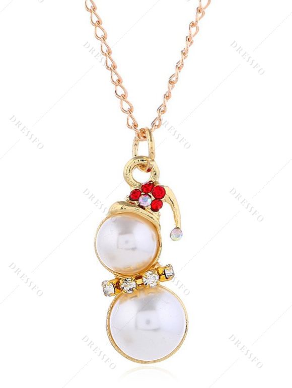 Ensemble de boucles d'oreilles et collier en strass avec perles artificielles et bonhomme de neige - Blanc 