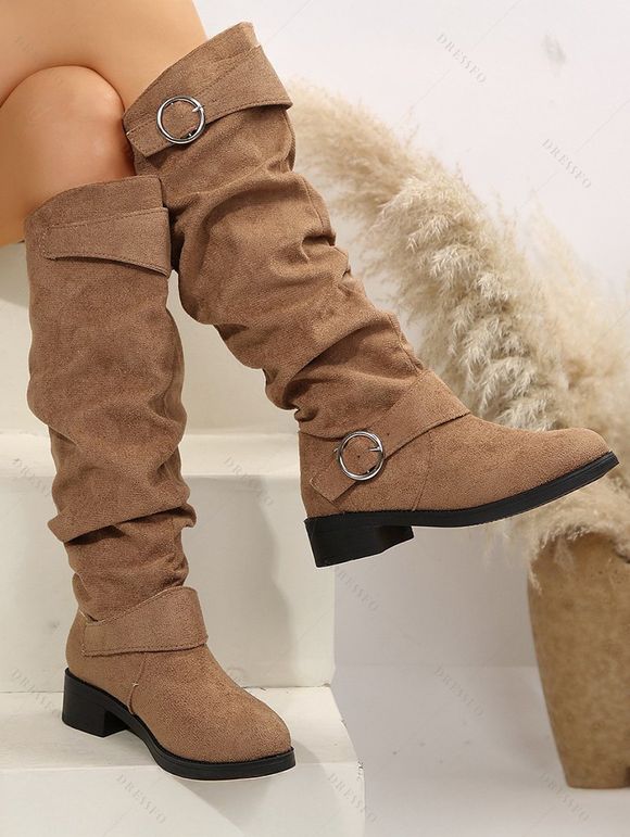 Solid Color O Ring Knee-length Boots - Brun EU 37