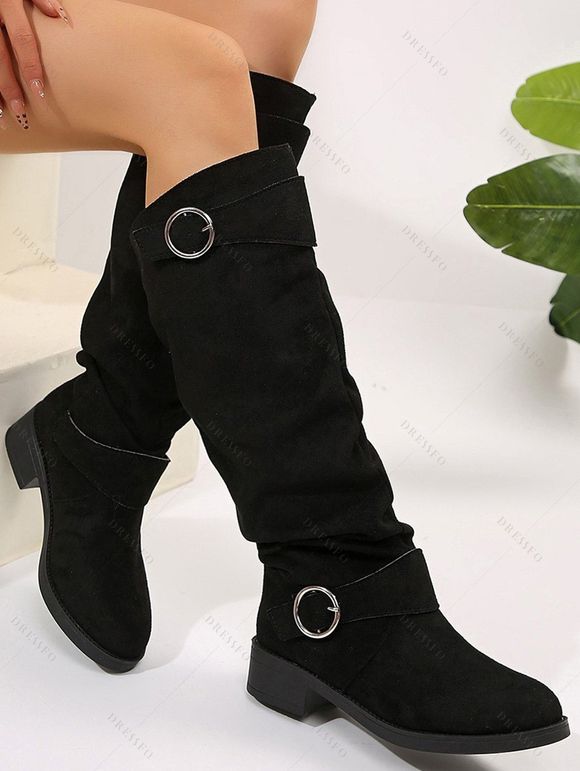 Solid Color O Ring Knee-length Boots - Noir EU 40
