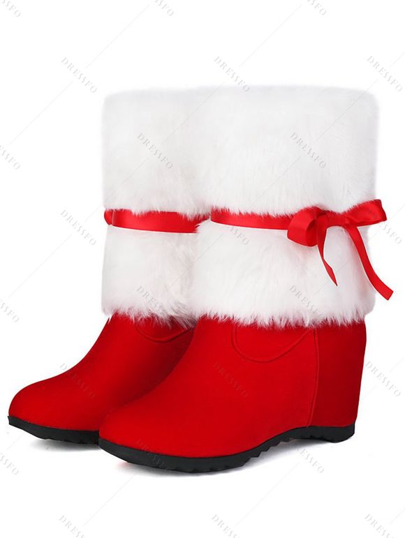 Colorblock Faux Fur Bowknot Christmas Snow Boots - Blanc EU 37