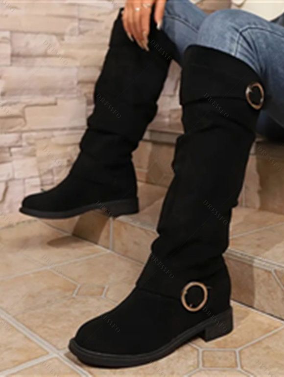 Solid Color O Ring Knee-length Boots - Noir EU 39