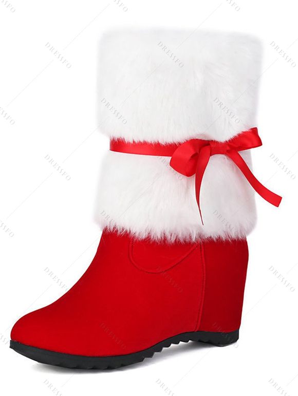 Colorblock Faux Fur Bowknot Christmas Snow Boots - Blanc EU 42