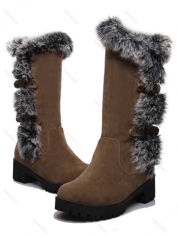 Colorblock Faux Fur Buckle Strap Snow Boots - Brun EU 40