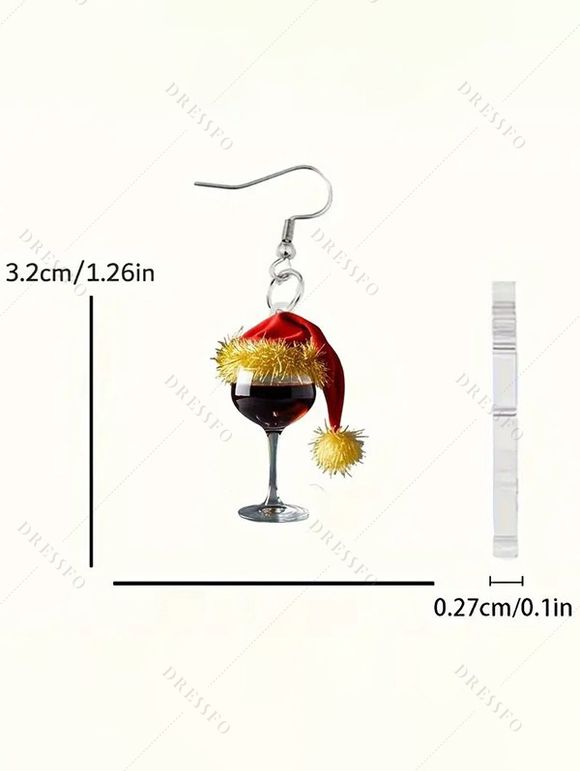 Boucles d'oreilles de fête en verre à vin avec chapeau de Noël - Noir 