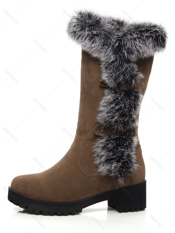 Colorblock Faux Fur Buckle Strap Snow Boots - Brun EU 40
